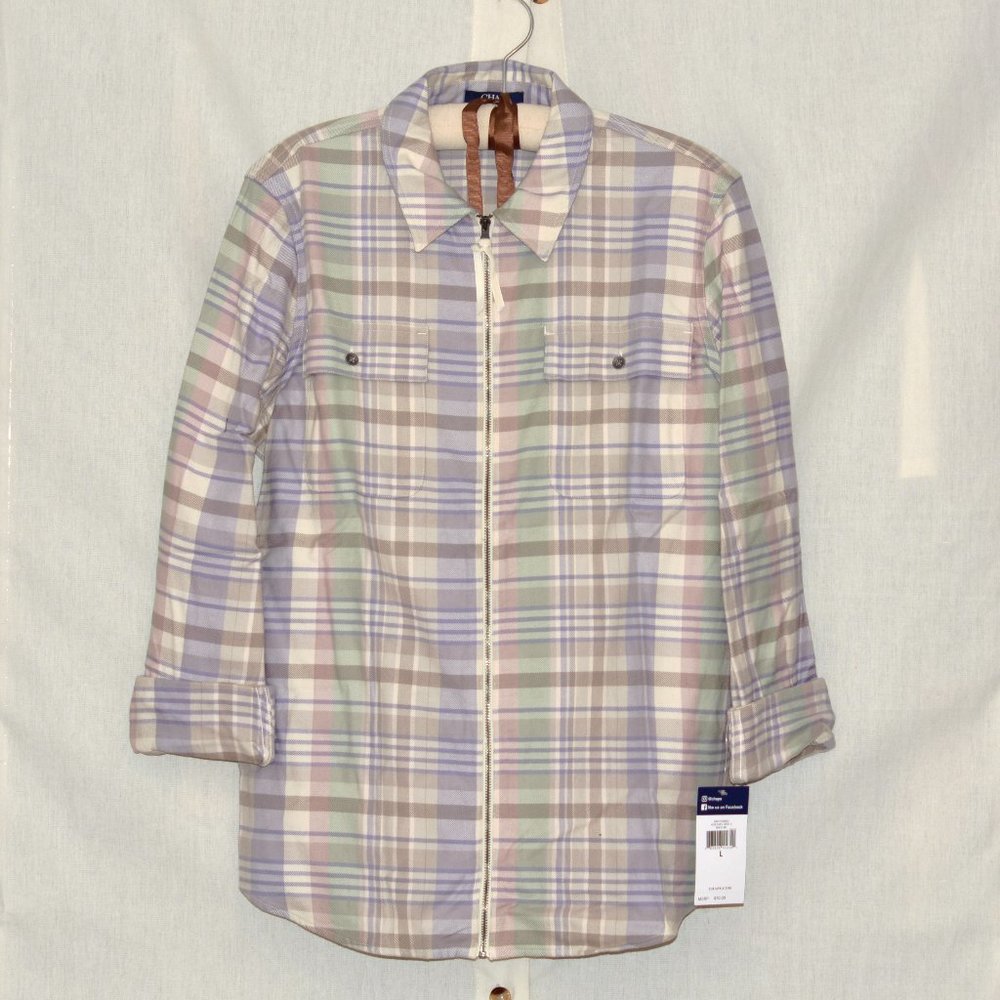 Womens Chaps Plaid Zip-Front Shirt
